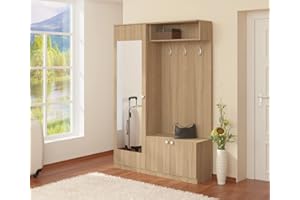 Arredodacasa.com Mobile Ingresso Moderno con 3 Ganci Appendiabiti Anta con Specchio Mensola Vano Contenitore 2 Sportelli Armadio Entrata Ciliegio o Rovere Sonoma IG9 (Rovere Sonoma)