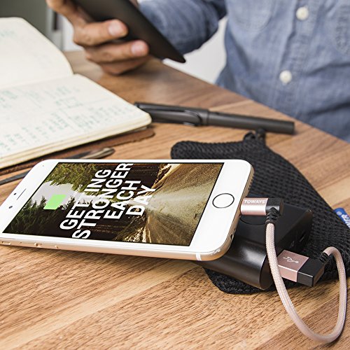 iPhone Ladekabel Toways Lightning Kabel [Apple MFi zertifiziert] 90 Grad Winkel Stecker 0.15m Nylon USB Datenkabel für iPhone 7 / 7 Plus / 5 / iPhone 6 / iPhone SE / 6 / 6 Plus / 6s / 6s Plus / 5 / 5c / 5s, iPad Pro Air Air 2 mini2 mini3 4th Gen, iPod Nano 7th Gen, DJI Mavic Pro Drone, Power Bank – Rose Gold - 6