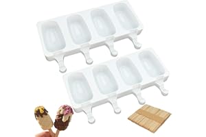 LOIINA Eisformen Silikon, Eis am Stiel Formen, BPA Frei 2 Stück Für selbstgemachte Eislutscher, Kuchen, Schokoriegel,Formen sind einfach zu reinigen, Eis Sticks 50 Stück Holzstäbchen