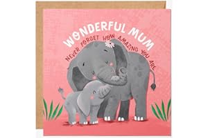 LOVOBIRD Wonderful Mum Mother's Day Card - Cute Elephant Design - Never Forget How Amazing You Are - Mum Birthday Card, Thank You for Mummy