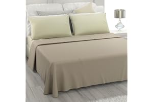 L'ANTICO ARCOLAIO - Lenzuola Matrimoniali Microfibra, Set Lenzuola Matrimoniale Bicolore, Completo Lenzuola Matrimoniali Jaquard No Stiro, Lenzuola Letto Matrimoniale, Lenzuolo (Beige/Tortora)