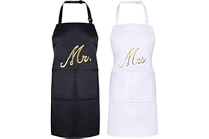 SYHOOD 2 Piece Mr. and Mrs. Couple Apron Set Kitchen Aprons Matching Engagement Wedding Anniversary Bridal Shower Gift for Bride