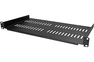 StarTech.com 1U Server Rack Shelf - Universal Vented Rack Mount Cantilever Tray for 19" Network Equipment Rack & Cabinet - Heavy Duty Steel - Weight Capacity 50lb/23kg - 10" Deep, Black (CABSHELFV1U)