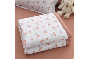 Surwin Seersucker Quilted Bedspread Reversible Printed Soft Lightweight Coverlets Single Double King Size Bed Sofa Throws Blanket Patchwork Summer Cooling Quilt Washable (200x230cm,Cherries)