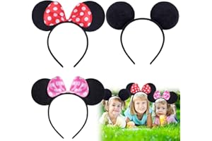 Aonuily Minnie Mouse Ears Headband, 3Pcs Mickey Mouse Ears Bunny Ears Headband Hair Bands for Kid Adult Fancy Dress Accessories Girls Costume Party
