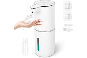 HIGSPE Dozownik mydła 380 ml, automatyczny, ścienny, bez wiercenia, wodoszczelny, elektryczny dozownik mydła z czujnikiem podczerwieni, możliwość ponownego ładowania przez USB, dozownik mydła w