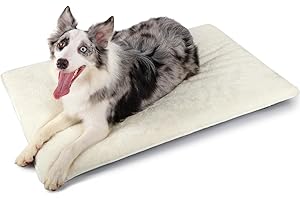 Kekuningan Dog Crate Mat Large Washable Waterproof Dog Crate Bed Mattress with Removable Cover Anti Slip Dog Mat Warm Memory Foam Dog Cushion Puppy Pet Blanket Beige 91x58cm