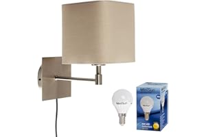 MiniSun | Modern Beige Polycotton Brushed Chrome Wall Light | Reading Lights, Home Décor & Improvement Essential | Includes 1 x 4W LED Bulb [3000K Warm White]