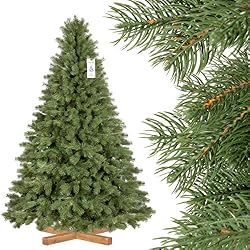 FairyTrees Sapin Arbre de Noêl Artificiel EPICÉA Royal Premium, Matière Mixte PU & PVC, Socle en Bois, 180cm