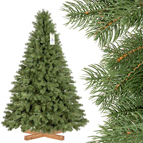 FairyTrees Sapin Arbre de Noêl Artificiel EPICÉA Royal Premium, Matière Mixte PU & PVC, Socle en Bois, 180cm