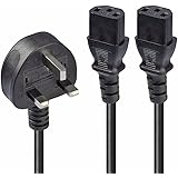 LINDY 30371 2.5m UK 3 Pin Plug to 2 x IEC C13 Splitter Extension Cable, Black
