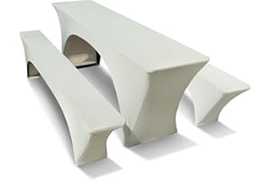 ‎TEXMAXX TEXMAXX® Stretch Bierzeltgarnitur 3-teiliges Set - 50 cm x 220 cm in Creme / 2 Bierbank & Biertisch Auflagen
