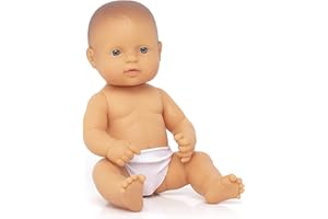 Miniland - Muñeco bebé 32cm con rasgos étnicos y sexuado para el Aprendizaje de la Diversidad con Suave y Agradable Perfume de Vainilla (Niño Europeo)