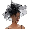 Women Black Fascinator Headband Pillbox Hat Big Flower Wedding Bridal Headdress Headpieces Race Derby Ascot Hat For Funeral Halloween Burlesque Feather Flapper Hair Accessory Hen Party Prom Evening