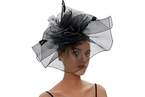 LONTG Women Fascinator Headband Pillbox Hat Big Flower Wedding Bridal Headdress Headpieces Race Ascot Hat Burlesque Feather Flapper Hair Accessory for Evening Cocktail Party Prom Church Hen Party