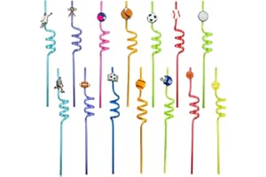 RHYS 14 Piezas Pajitas para niños, Varios Lindo Shapes y Multicolor Reutilizable Pajitas Rizadas de Plástico Para Bebidas, Pajita Rizada de Plástico, Decoración de Fiestas de Fiestas Familiares