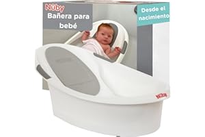 Nuby - Bañera para bebé Dr. Talbot’s desde el nacimiento con soporte antideslizante integrado y reposacabezas suave – Bañera infantil para ducha y baño del bebé – Blanco y gris