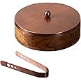 nestroots Wooden Casserole for Roti | 9-Inch Hot Box for Kitchen |Chapati Box with Stainless Steel Tong | Copper Finish Hot Pot Roti Box for Fresh & Warm Roti | Durable & Stylish Kitchen Storage