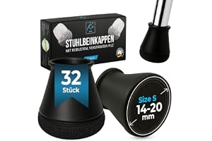 Stolsben runda svarta, 32 st., 14–20 mm, filttassar för stolar