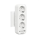 TESSAN 6 en 1 Ladron Enchufes Plano con USB C, 6 en 1 Enchufe Multiples, Ladrón Enchufe con 3 Tomas Schuko y 3 USB, Ladrones 