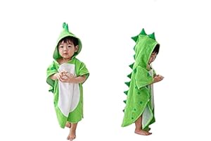 Verve Jelly 0 à 4 ans Peignoir à capuche pour bébé, motif dinosaure en coton, jolie serviette de bain pour enfants, robe de plage, poncho à capuche pour bébés garçons filles (vert)