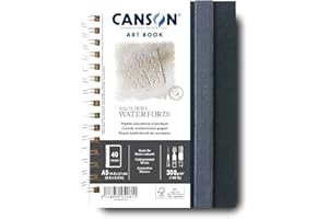 CANSON Professional Art Book, Fine Grain Watercolour Saunders Waterford Paper, 300gsm, A5 Spiral Portrait Notebook, 20 White Sheets, For Professional Artists & Students
