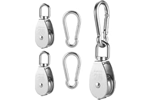 GmeDhc 25MM Umlenkrollen für Seile, 2 Stück Umlenkrolle mit 2 Stück Karabinerhaken, Umlenkrolle Edelstahl - Tragkraft 150kg, für Wäscheleine, Flaschenzugsystem, Industriemaschinen, Rolltore