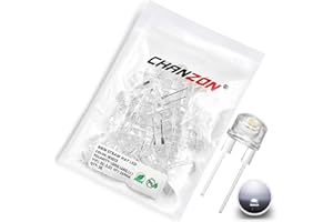 CHANZON 50 pcs 8mm Blanc LED Diode Lumières (Chapeau De Paille Transparent Transparent DC 3V 250mA) Lumineux Ampoule Lampes Composants Électroniques Indicateur Diodes Émettrices De Lumière