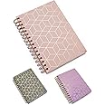 Fashion Stationery A5 Wirobound Notebooks Hardback Lined Note book Notepad Writing Journal in a Grey or Pink Metallic Gold Geometric (Pink)