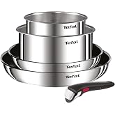 Tefal Ingenio Emotion 4-Piece Set, Stainless Steel | 2 Frying Pans 24/28 cm + 2 Saucepans 16/20 cm + Removable Handle, Suitab