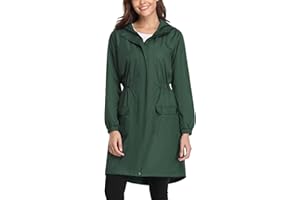 Gyabnw Chaqueta Mujer Impermeable Larga Abrigo Impermeable Ligero con Cremallera Cordón Abrigo de Cortavientos Deportivo Chubasquero con Capucha de Viento Lluvia Secado Rápido