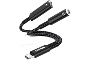OMIVINE USB C auf 3,5mm Kopfhörer Adapter und Laden, 2 in 1 USB Typ C Adapter PD 60W Schnellladung Geflochtenes Kabel Konverter für iPhone 15 Series, Samsung S22/S20+/Note 20, Huawei Mate40/30/P40 etc