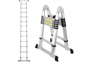 Tubiaz Escalera telescópica Plegable de Aluminio de 3,8 m, portátil, Multiusos, Gran aplicabilidad, 1,9 m + 1,9 m, Plegable, soporta hasta 150 kg