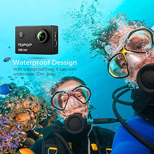 TOPOP Action Kamera 12MP Full HD 1080p Sports Kamera 2.0 Zoll LCD Display 170 Grad Weitwinkel Fisheye Linse 30m Tiefe wasserdicht Helmkamera mit Zubehör Kits - 2