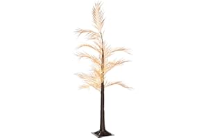 HOMCOM Luz de Árbol de Palmera con 150 Luces LED IP44 Blanco Cálido Lámpara de Pie para Salón Fiestas Interiores 21x21x150 cm Dorado