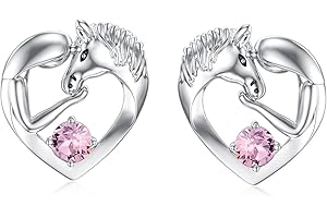 AOBOCO Cavalli Orecchini Argento 925 Ragazze Bambini Orecchini, Cavalli Gioielli Regali di compleanno per le ragazze Donne Figlia Nipote (Rosa)