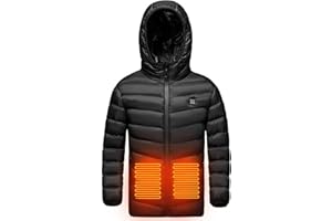 YAOJIWANG Manteau Chauffant Enfants Veste avec 2 Zones de Chauffage Doudoune USB Chauffant 3 Température Réglable Jacket Couleur Unie Sweat à Capuche Vêtements Pour La Extérieur, Moto, Chasse, Camping, Ski