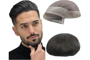 N.L.W. NLW Tupé de Cabello Humano para Hombre Sistema de Reemplazo de Cabello Humano Europeo para Hombre Mono con Encaje Frontal Natural Negro base tamaño 10 * 8