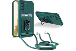 JMstore Handykette Schutzhülle Kompatibel mit Samsung Galaxy S22,360° Ring Ständer magnetisches Eisenblech+Kartenfach Kameraschutz Stoßfester Silikon hülle-Grün