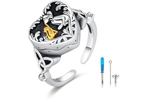CHENGHONG Anello con urna per cenere, in argento Sterling 925, con cuore e gatti, per la cremazione, gioiello celtico, regalo per donne e amanti dei gatti.., Argento sterling