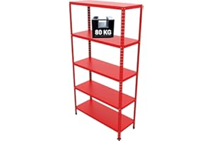 GRIMA SCAFFALE IN METALLO “ROSSO” ETTORE KIT BULLONI 100 X 40 X H187 CM CON 5 PIANI, taglia 1