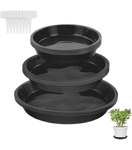 16 Soucoupes Pour Pots De Fleurs - Lot Multi-tailles 16 à 32 Cm, Noir, Plastique Résistant - Pour Intérieur Et Extérieur
