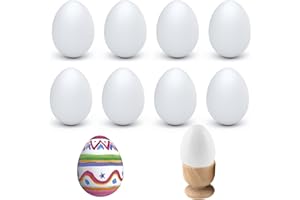 Ompinda Wooden Simulated Eggs, 10 Pcs DIY Art Easter Wooden Eggs Cooking Simulation Educational Toys with 1 pcs Wooden Egg Holders for Home/Garden Decors (White)