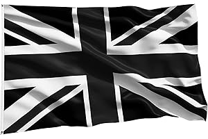 BBXWANG Black Union Jack Flag 5ft x 3ft, Tribute to Queen Elizabeth, Black and White Union Jack Flag for Parade, UV Fade Resistant British Flag with Eyelets