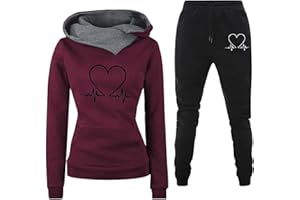 Chanpning Ensemble Jogging Femme 2 pièces Survetement de Sport Pantalon Et Sweat à Capuche Survetement Femme Ensemble Chic Et Elegant Imprimé Amour Heartbeat Vetement De Sport