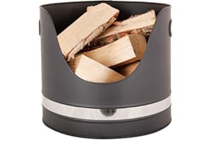 DIBOR Fireside Wood Holder Log Basket Storage Bucket Kindling Basket with Chrome Band Finish