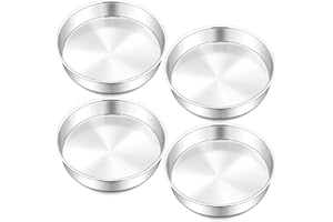 Onader 8 Inch Round Cake Tin Set of 4, Stainless Steel Cake Mould Pan for Baking, Ideal for Birthday Christmas Wedding Layer Cakes, Non-Toxic & Healthy, Mirror Finished & Dishwasher Safe