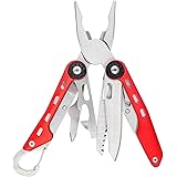 Amazon Basics - Coltello multiuso 10 in 1 in acciaio inossidabile con blocco di sicurezza e custodia in nylon, Rosso