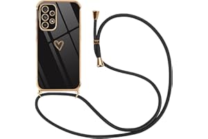 Pnakqil Funda para Samsung Galaxy A53 5G con Cuerda, Ultra Fina Silicona Carcasa diseño Patrón de Corazón, Case con Colgante Ajustable Collar Correa para Samsung A53 5G, Negro