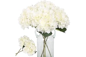 Kisflower 6Pcs Silk Hydrangea Artificial Flowers Realistic Hydrangea Flowers Bouquet for Wedding Party Office Home Decor (White)